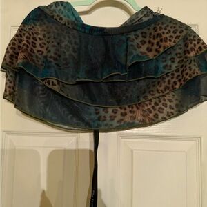 White Fox Boutique Blue and Brown Leopard Chiffon Skirt